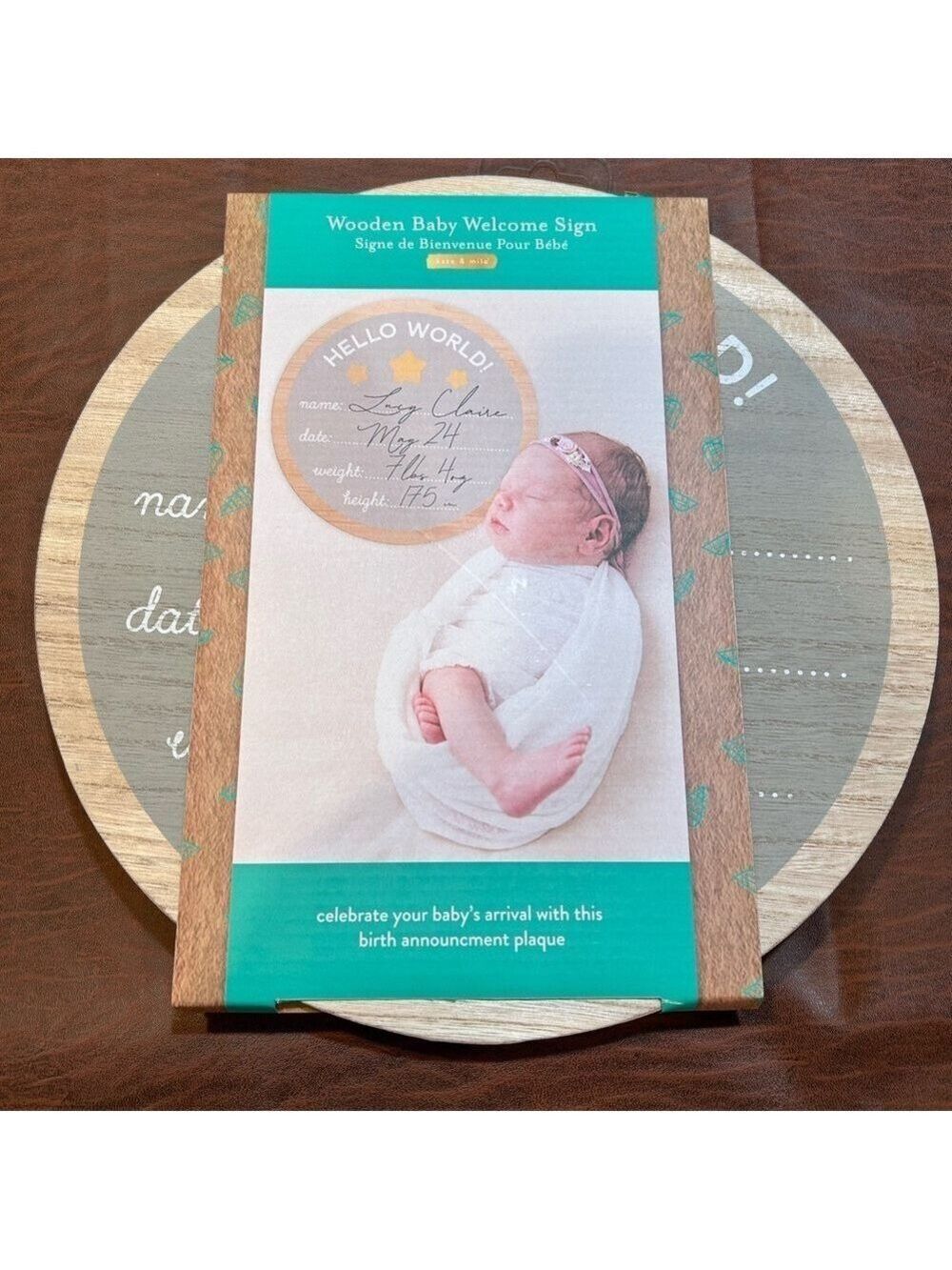 Wooden Baby Welcome Sign with Announcement Plaque & Pen. New in Packaging!
